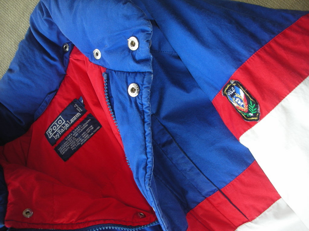 80S~90S オールド ラルフローレン白/青/赤ダウン ジャケット/M - ROCK