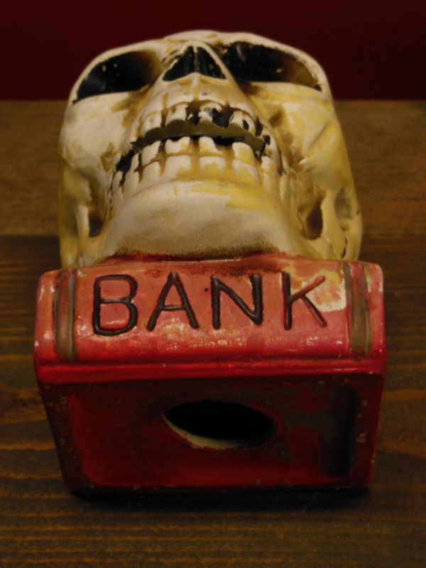 1950'S〜 SKULL ON BOOK BANK ヴィンテージ陶器製スカル骸骨貯金箱2