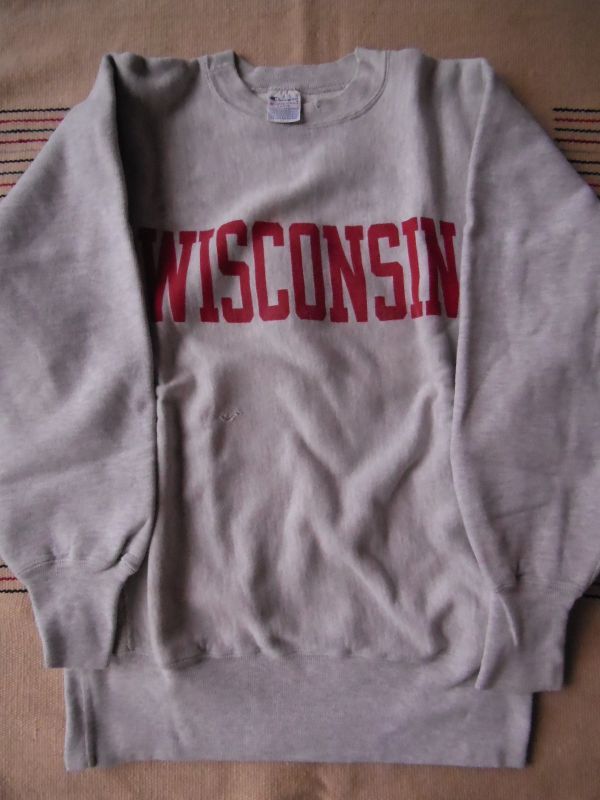 90S CHAMPIONリバースウィーブスウェット/OXグレー/WISCONSIN/L - ROCK