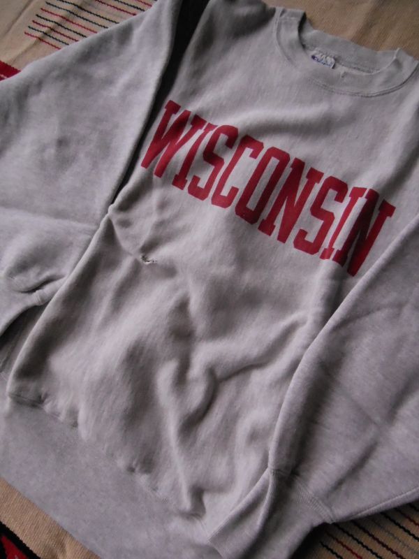 90S CHAMPIONリバースウィーブスウェット/OXグレー/WISCONSIN/L - ROCK