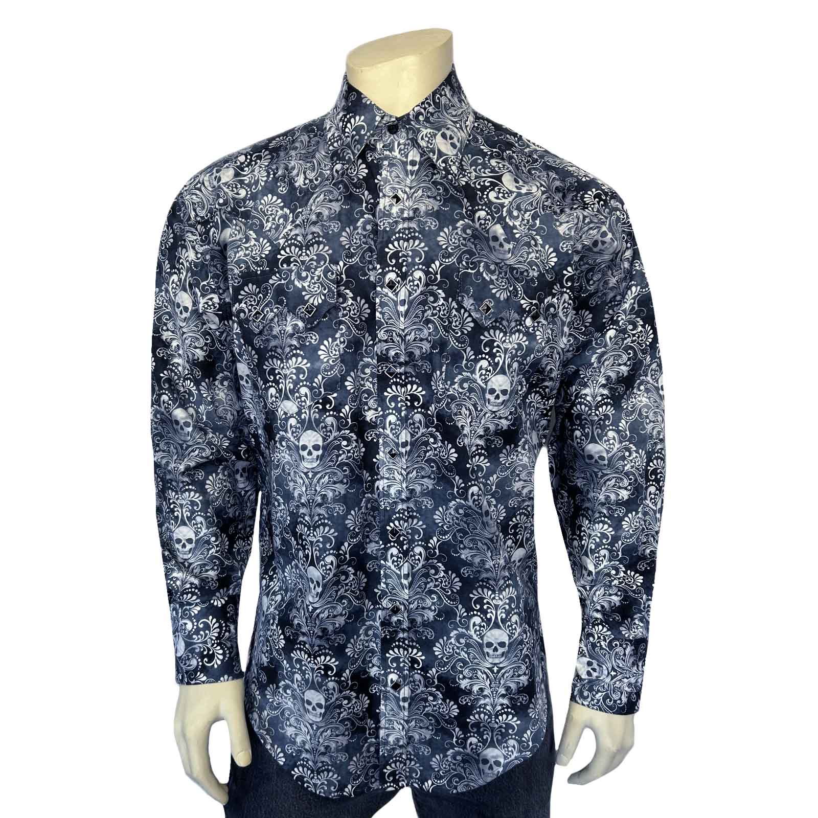Rockmount Men's Rococo Skulls & Moths Print Western Shirt in Black