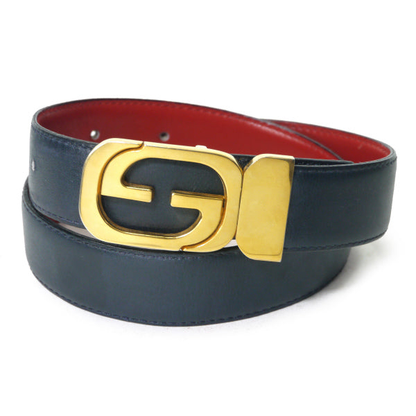 OLD Gucci GGバックルリバーシブルレザーベルト（濃紺/赤） – Vintage