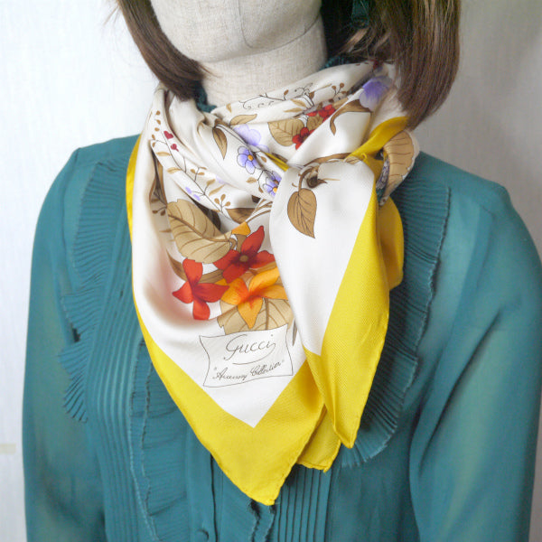 OLD Gucci ボタニカル柄シルクスカーフ(黄色) – Vintage Shop Rococo
