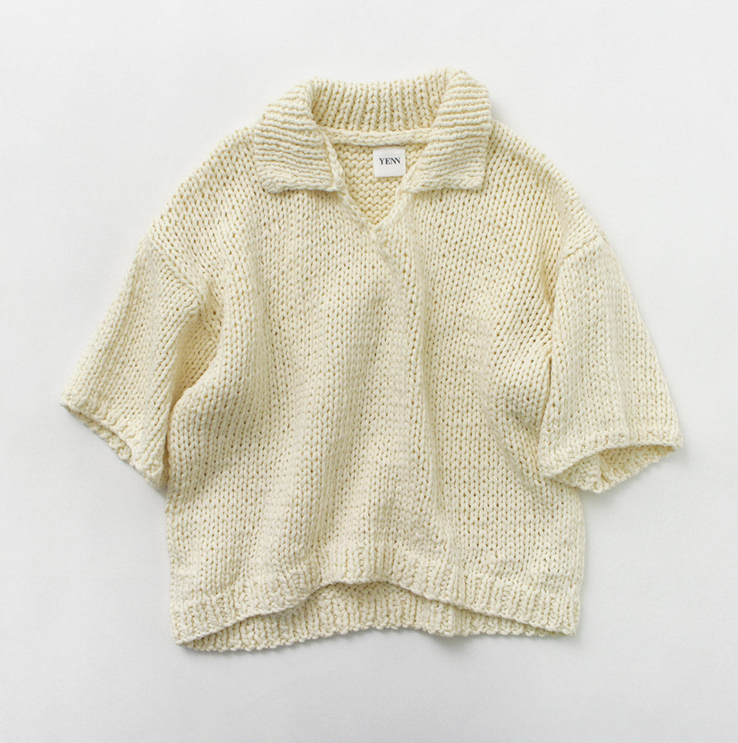 30％OFF】YENN（イェン） ハンドニット ポロカラー プルオーバー