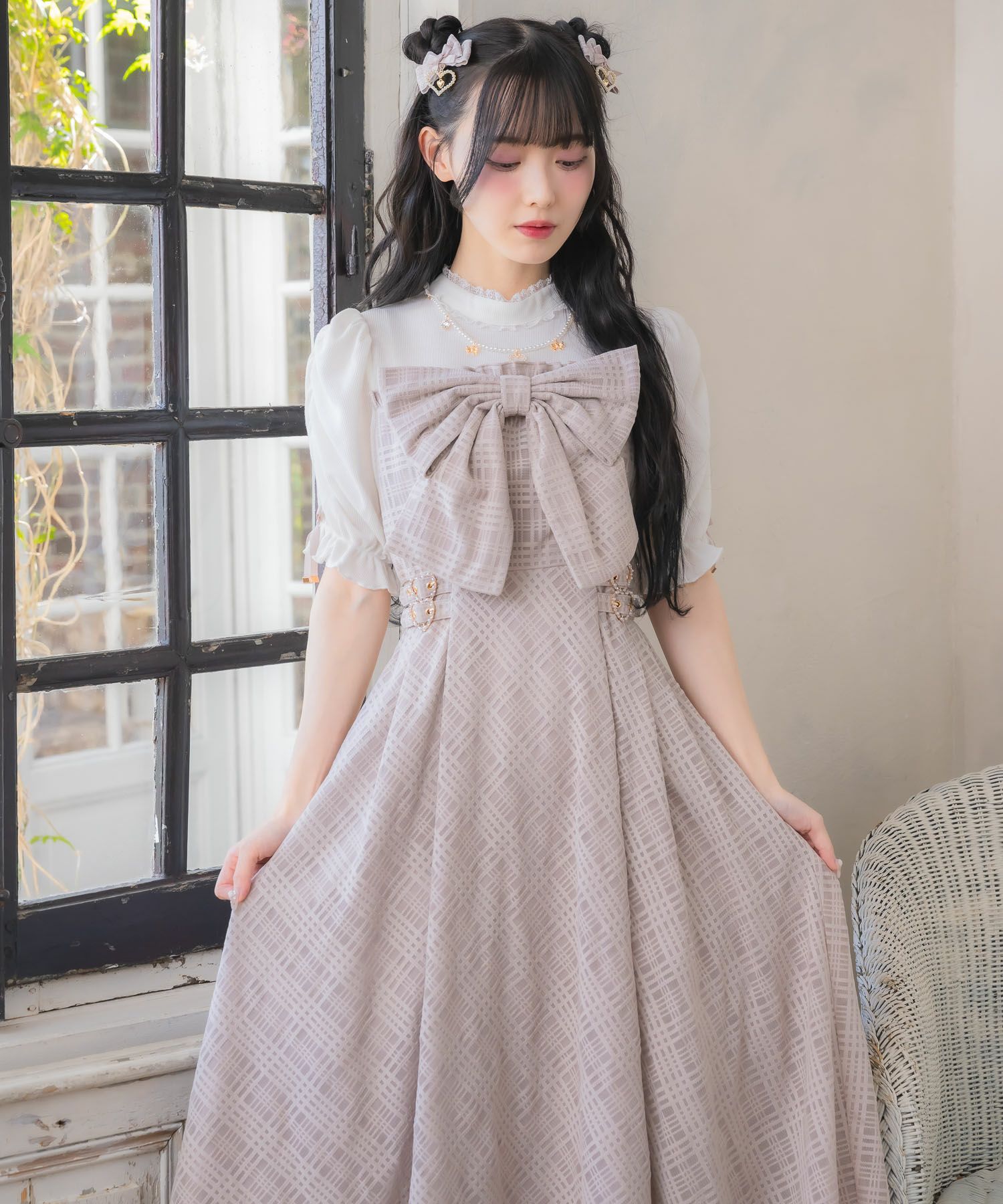 BUBBLES バブルス ダブルリボンフレアワンピース Sサイズ BUBBLES