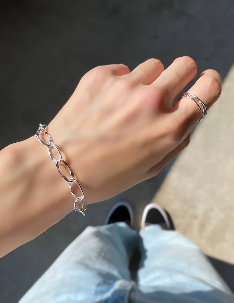 カーブチェーンブレスレット シルバー925 – 金属アレルギー対応の