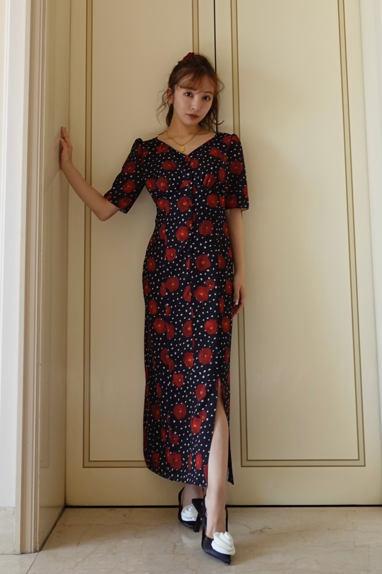 HEART NECK FLOWER PRINT DRESS – Rosy luce