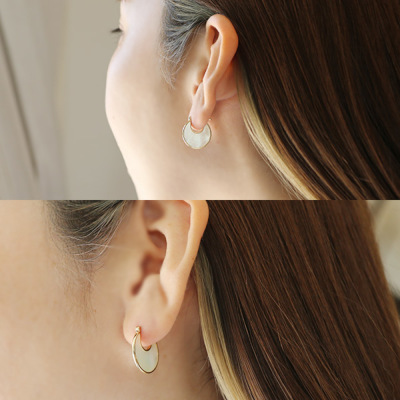 三日月 白蝶貝 ピアス 遮断式タイプ1ペア 両耳分 K18 K10対応 ローズ