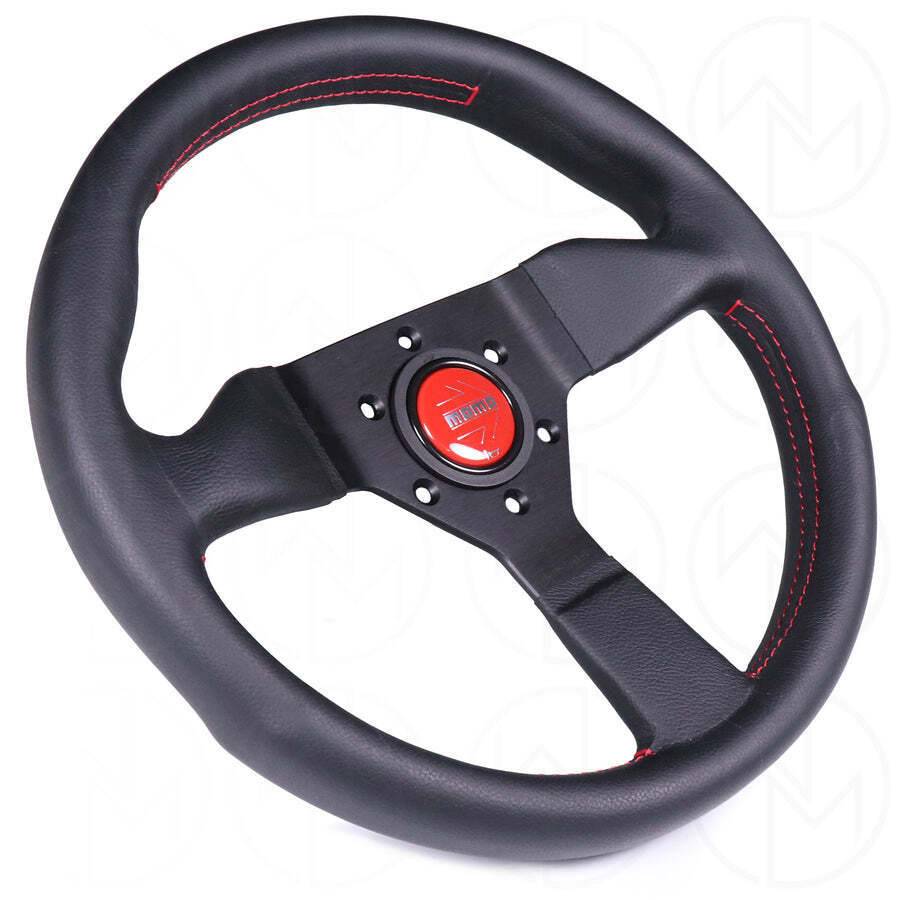 Momo Monte Carlo 320mm Black Leather Wheel Red Stitching – Rudy's