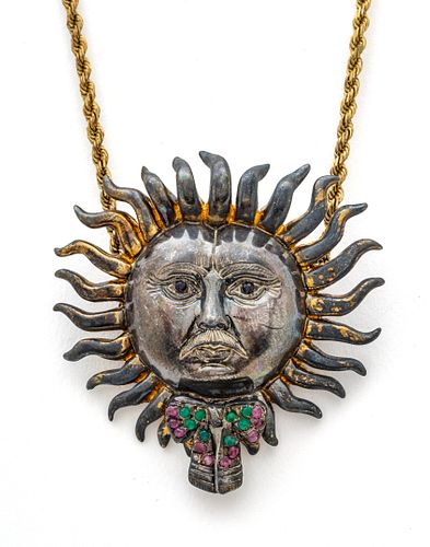 Sergio Bustamante (Mexican, B. 1949) Sterling Silver Sun Face