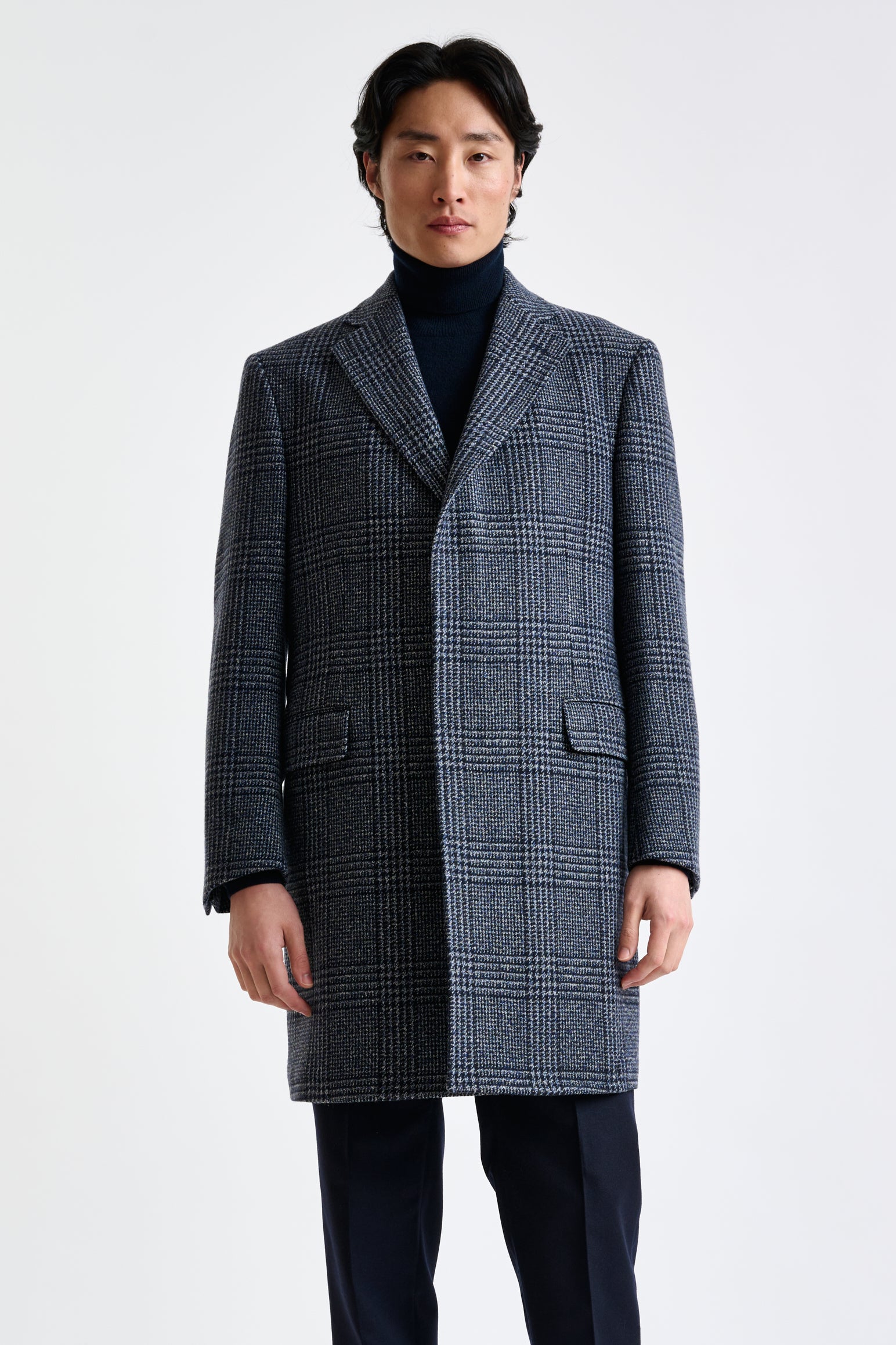 Blue Check Wool Lincoln Overcoat Zeus – Scabal