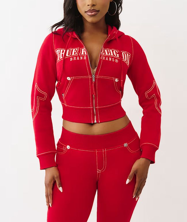 Juicy Couture OG Big Bling Red Dahlia Velour Zip Hoodie | Zumiez