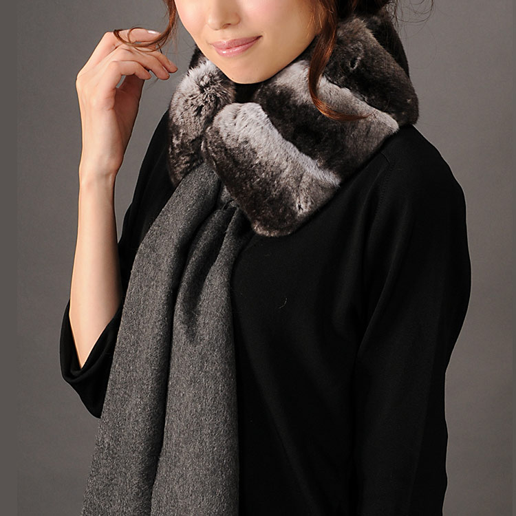 チンチラ ファー マフラー 通し ナチュラル 7F