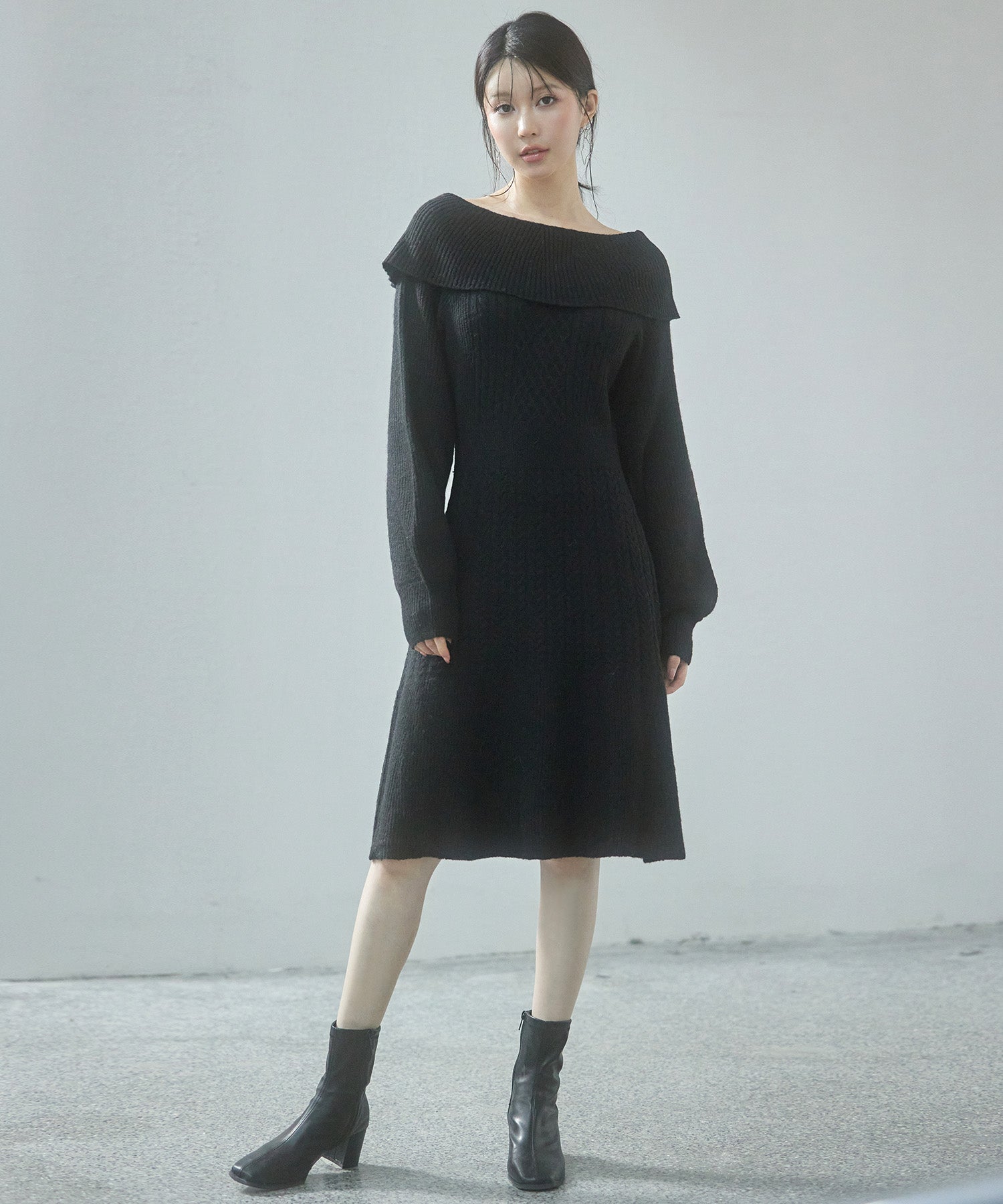 2wayネック膝上丈ニットワンピースsdp8025 ブラック – [公式]SAISON DE