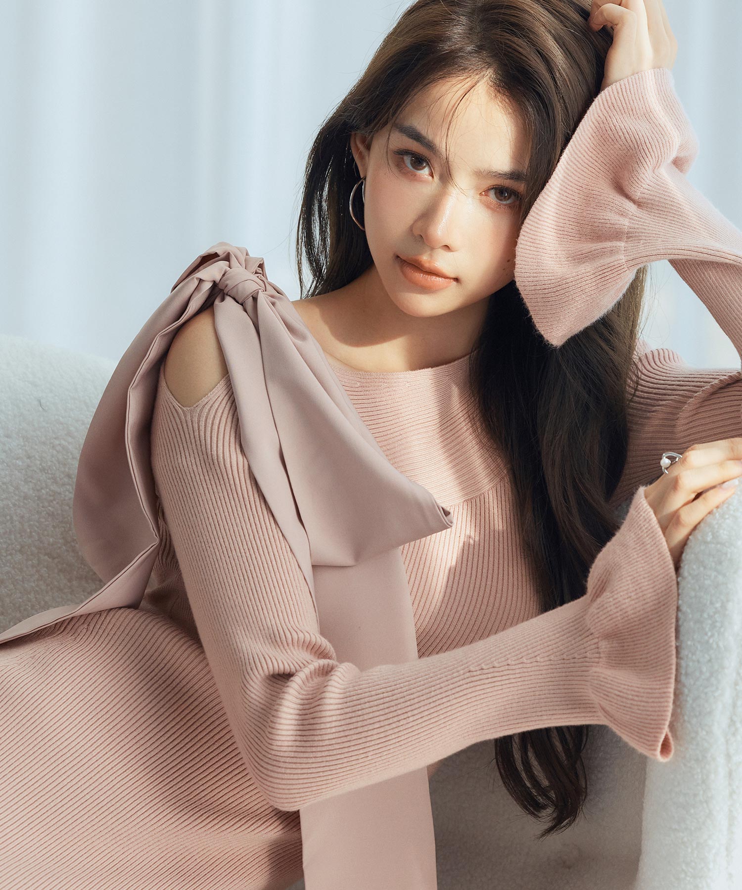 布帛とニットドッキングしたリボンワンピースsdp8050 ピンク – [公式