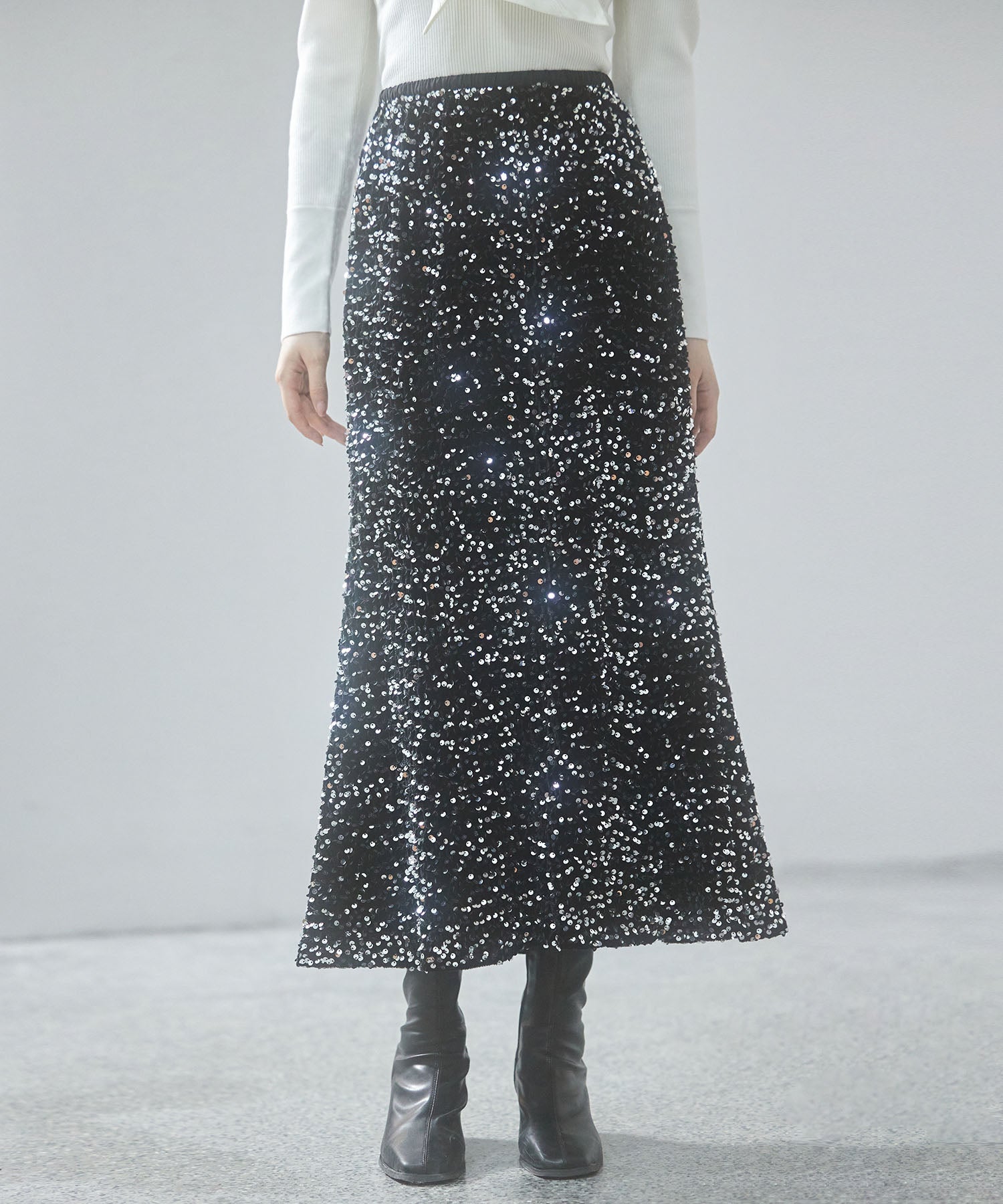 スパンコールベロア生地フレアスカートsdp0224 ブラック – [公式
