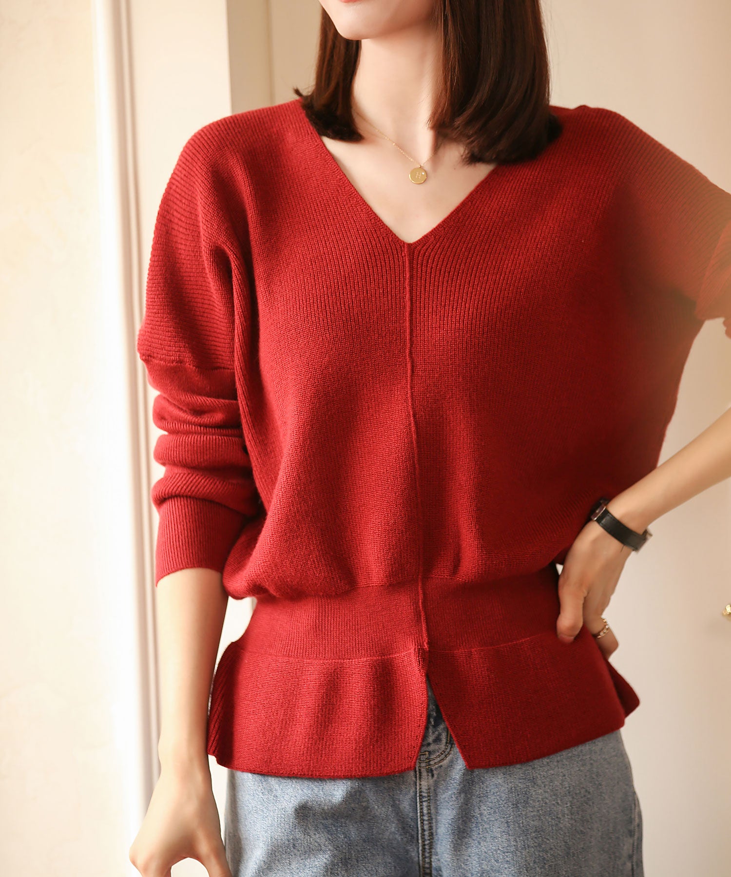 11色4size裾フレアペプラムニットトップスxy1020 ワイン – [公式