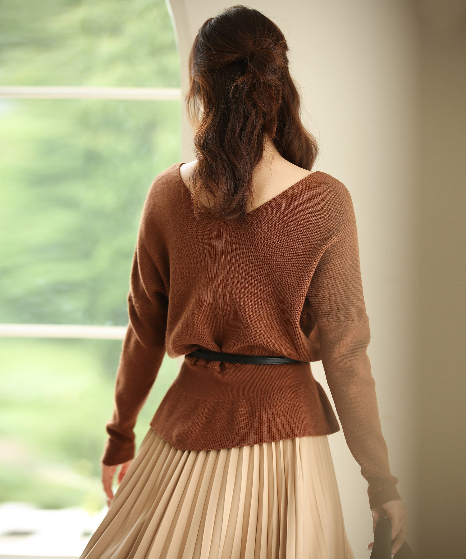11色4size裾フレアペプラムニットトップスxy1020 ブラウン – [公式