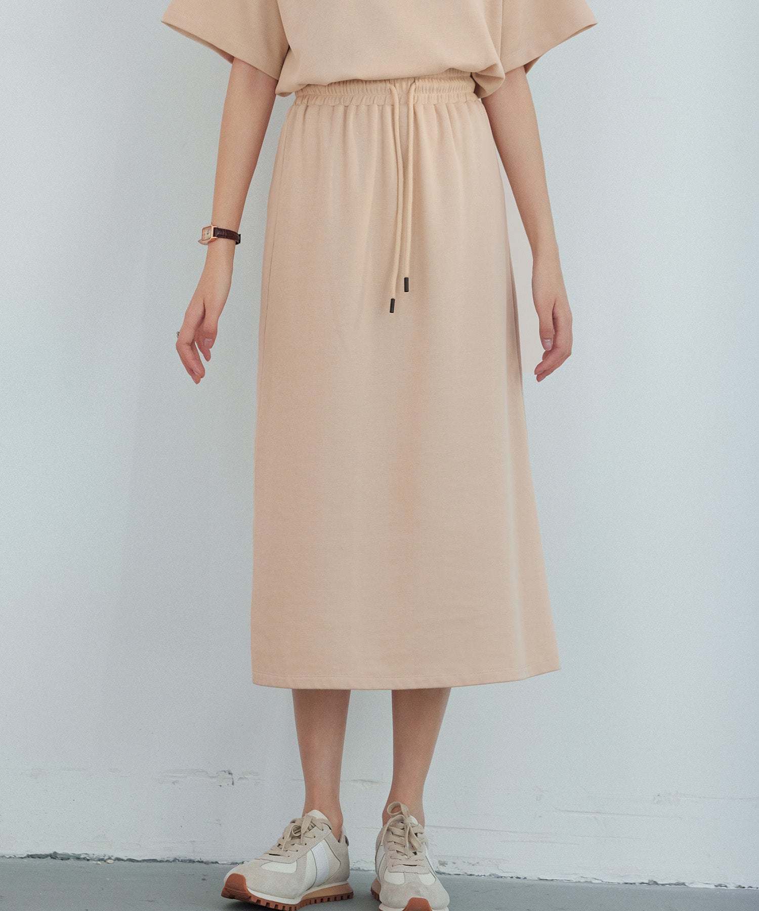 ウエストゴムミモレ丈スウェットスカートsdp0219 ベージュ – [公式