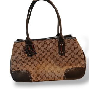 GUCCI スウィング レザートートバッグ グレーブラウン×ピンク 354408