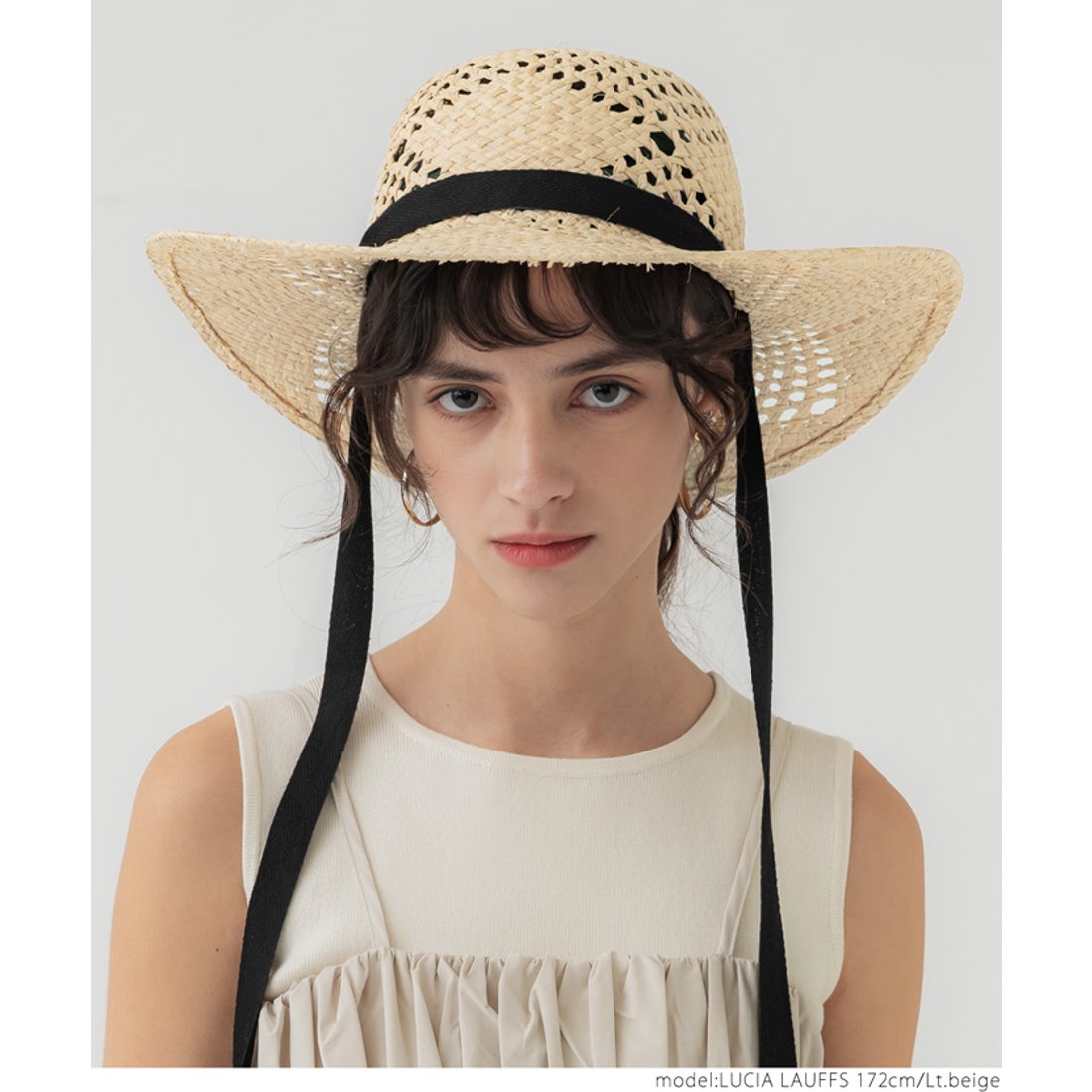 コカ coca リボン付き透かし編み麦わら帽子 （Lt.beige