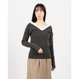 クラネ CLANE 2WAY FRILL V NECK KNIT TOPS （GRAY） - ファッション