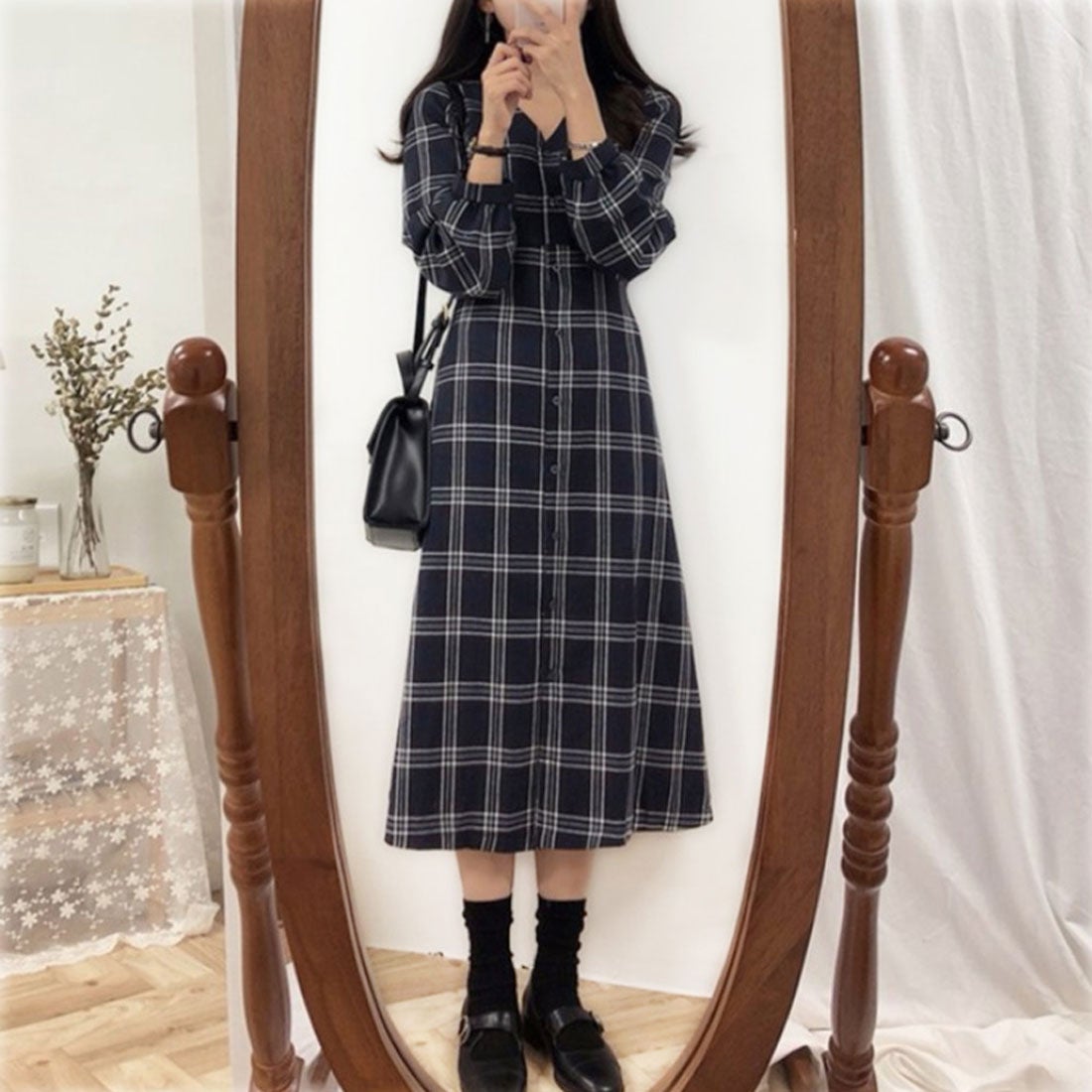 アミュレット Amulet チェック柄シャツワンピース ワンピース 長袖 前