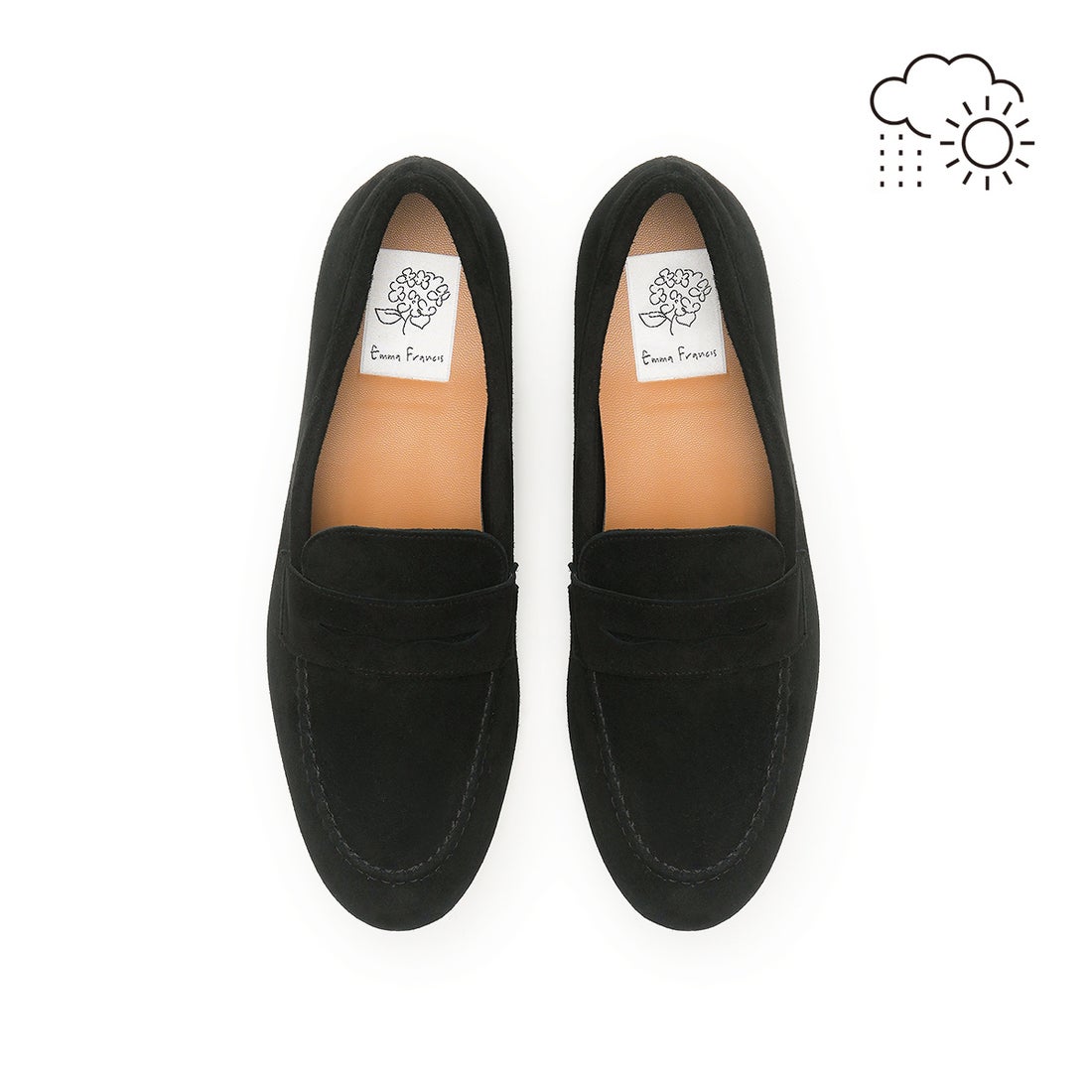 レイン対応】レザー ソフト ローファー （ブラック レザースエード