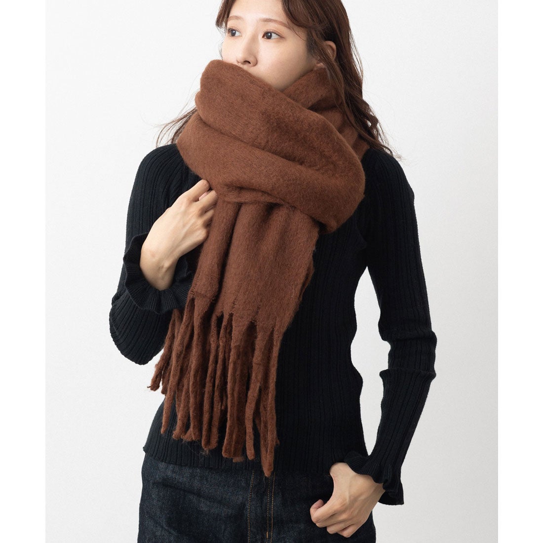 エモニーク emonique ボリューム フリンジ大判マフラー ストール