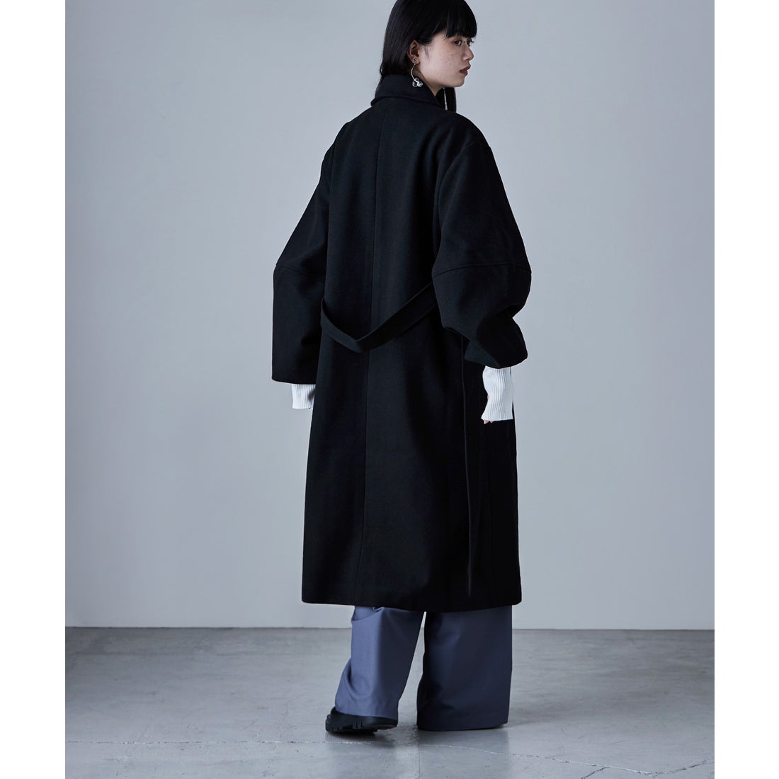 エトル etoll. コクーンスリーブステンカラーロングコート （ブラック