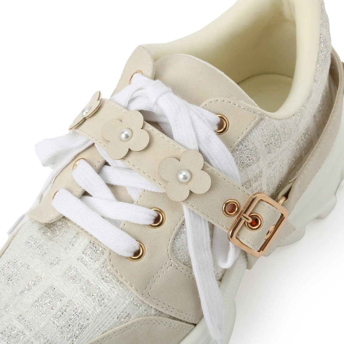 エスペランサ ESPERANZA ツイードフラワーベルト厚底スニーカー