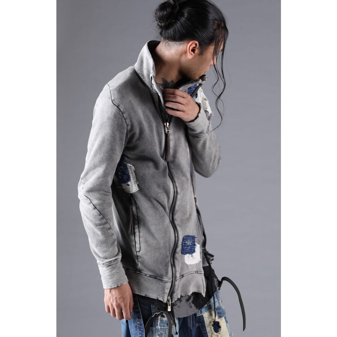 ディーハイゲン D.HYGEN 無燃糸裏毛パッチダメージWジップハイネック