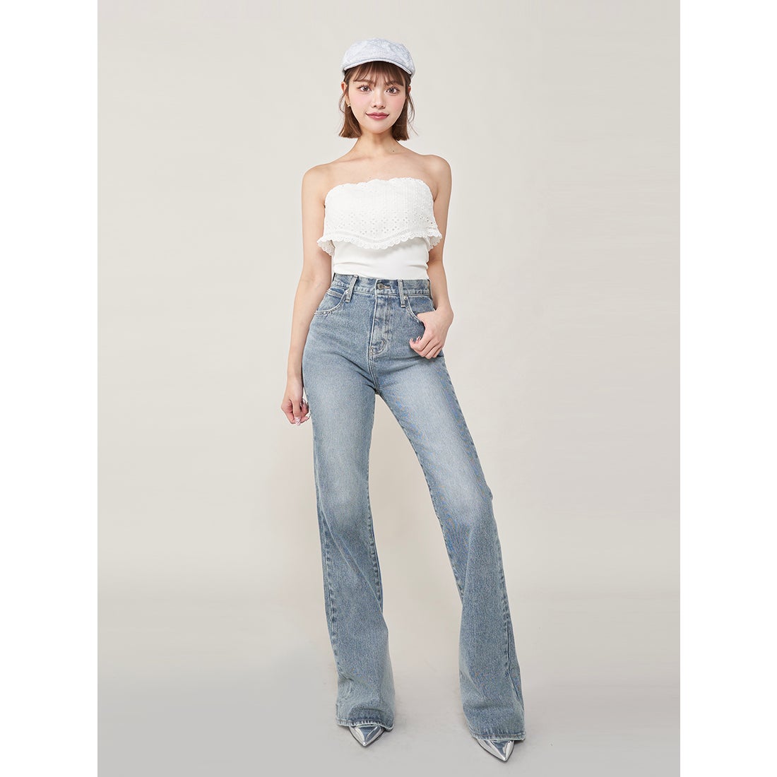 ダーリッチ Darich コットンレースドッキングベアトップス （ホワイト