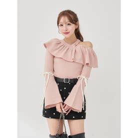 ダーリッチ Darich ベルスリーブフリルニットトップス （ピンク