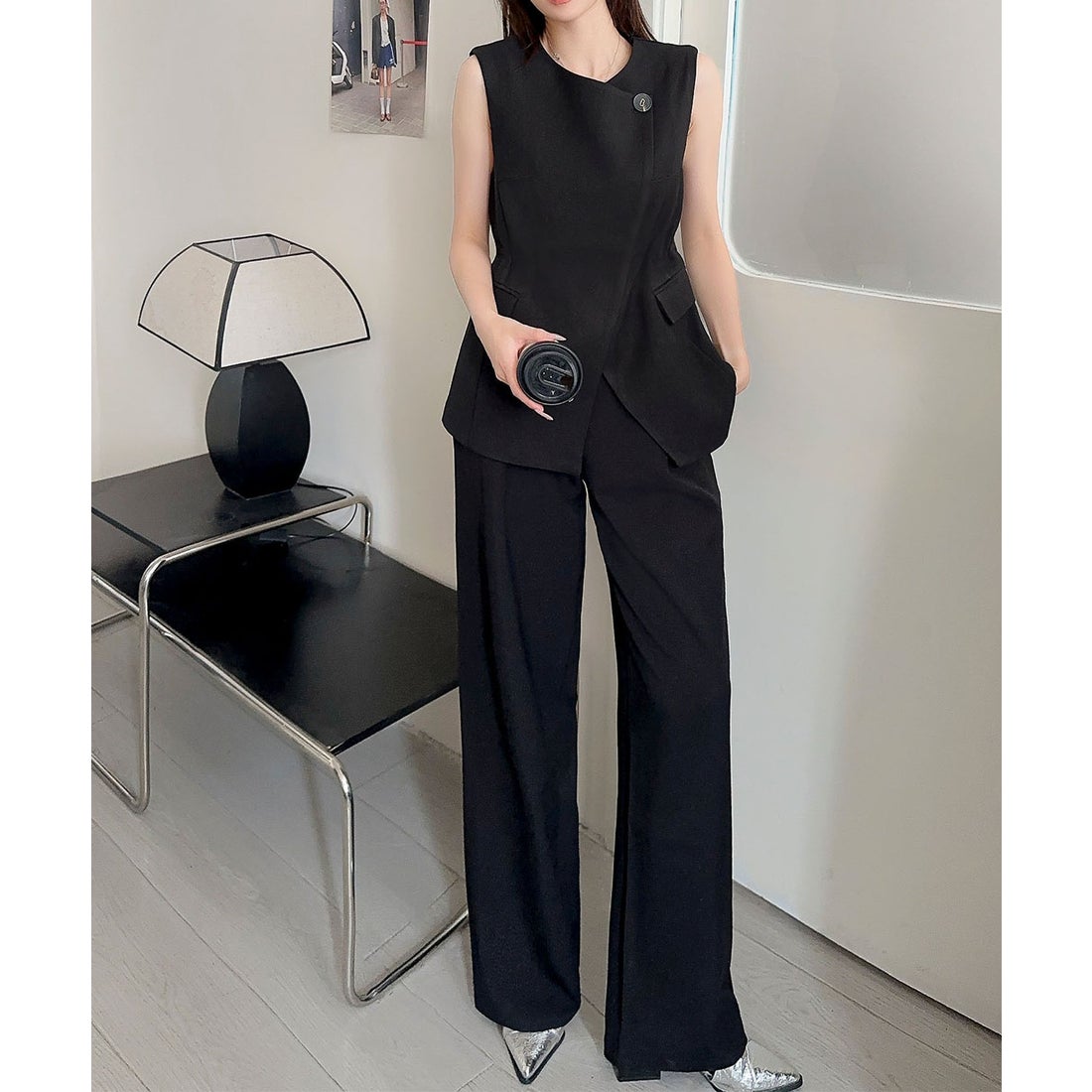 フロリア Flolia アシンメトリーベスト ワイドパンツ セットアップ