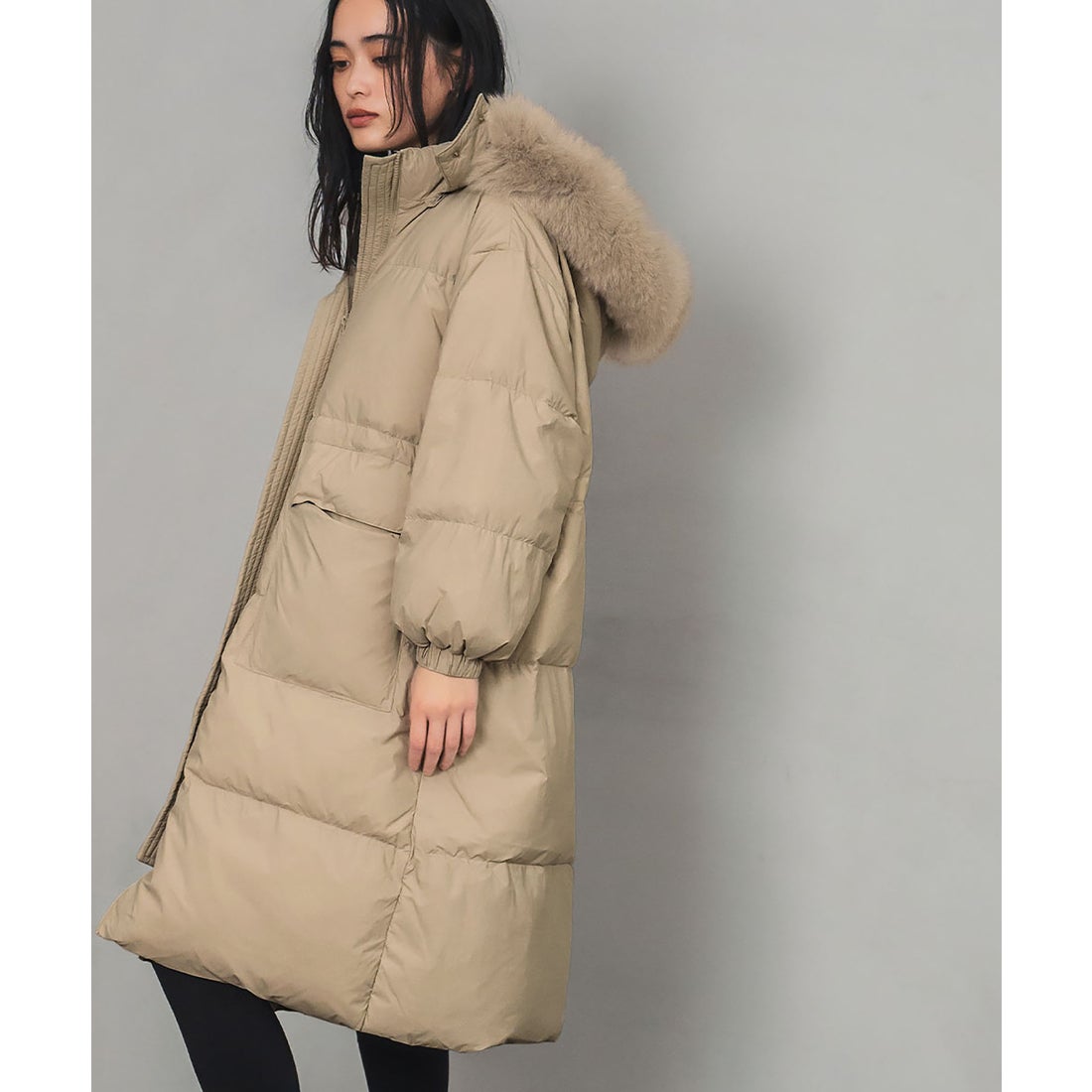 フロリア Flolia ロングダウンコート ファー フード付き（ベージュ