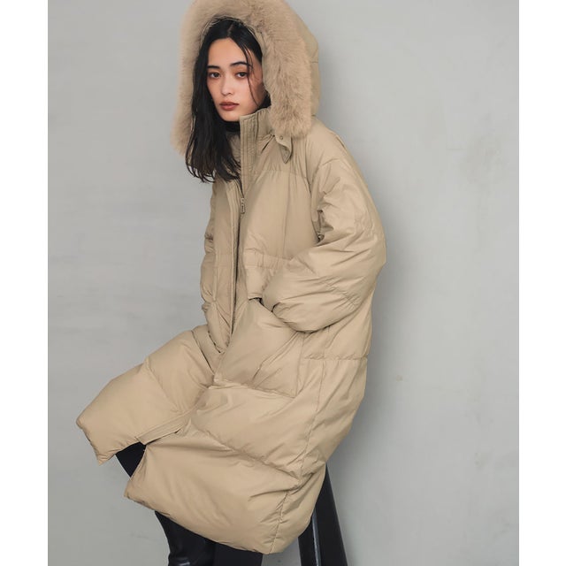 フロリア Flolia ロングダウンコート ファー フード付き（ベージュ