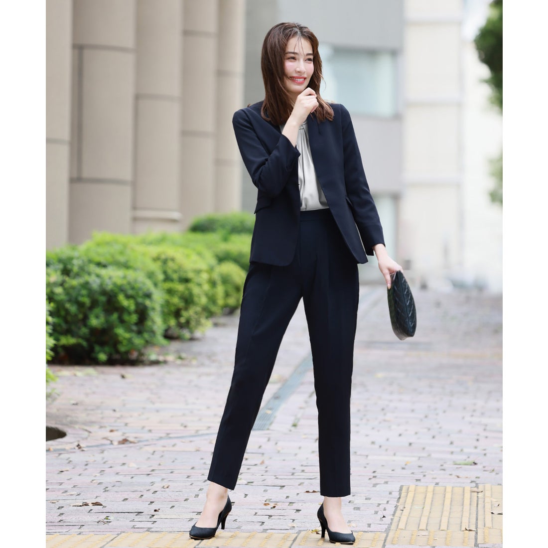 フロリア Flolia カラーレスジャケット テーパードパンツ セットアップ