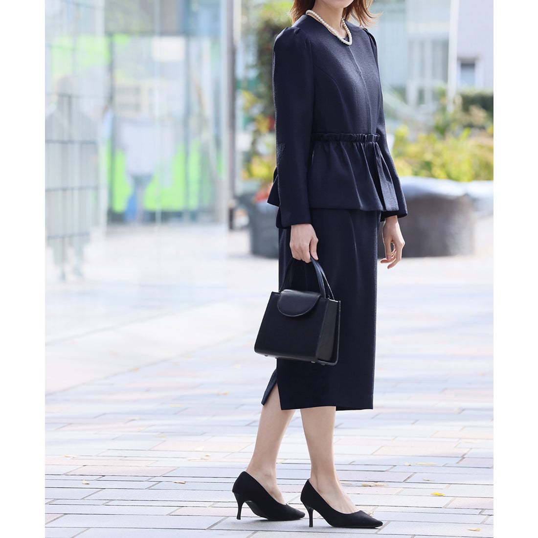 フロリア Flolia ツイードペプラムノーカラージャケット タイト