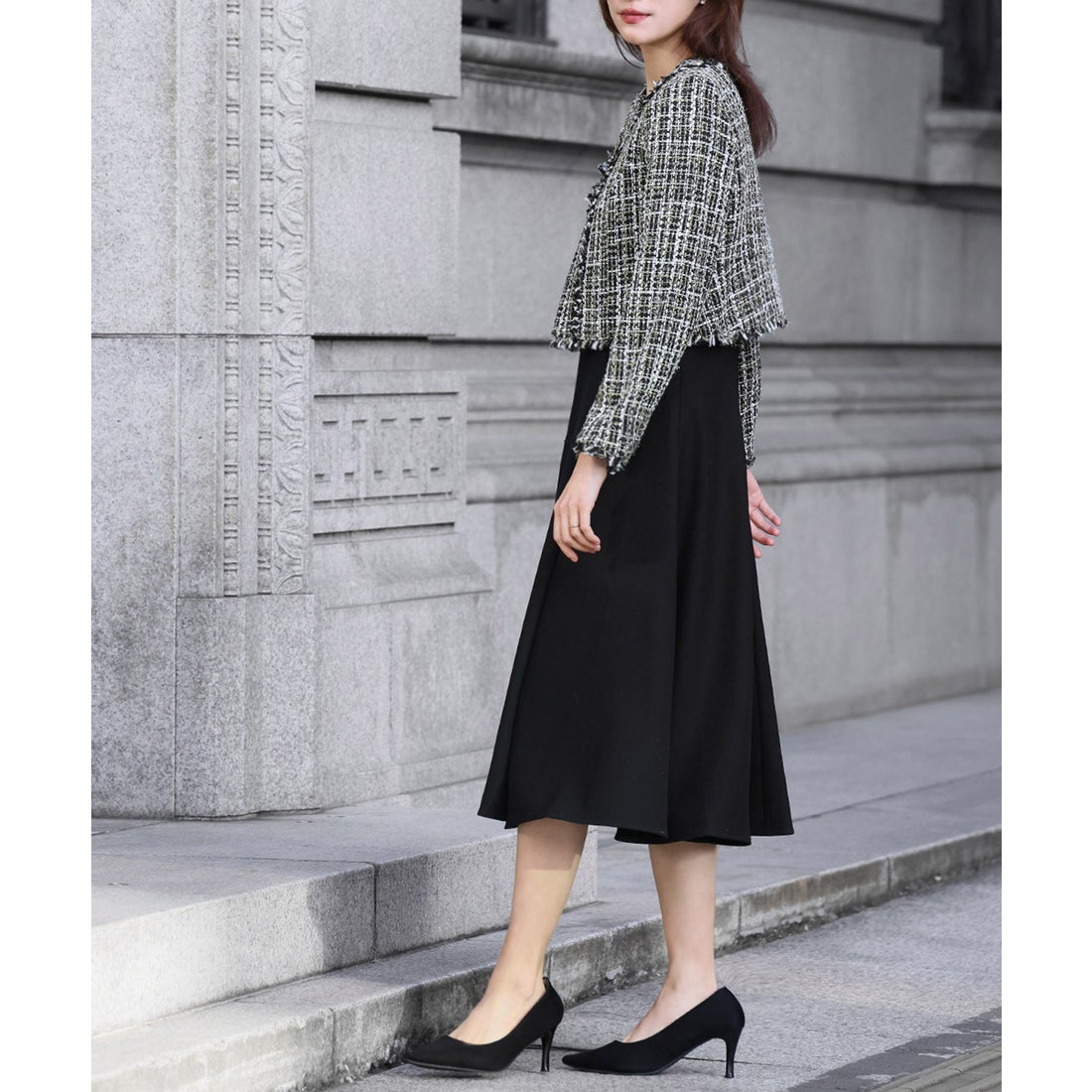 フロリア Flolia ツイードノーカラージャケット フレアワンピース