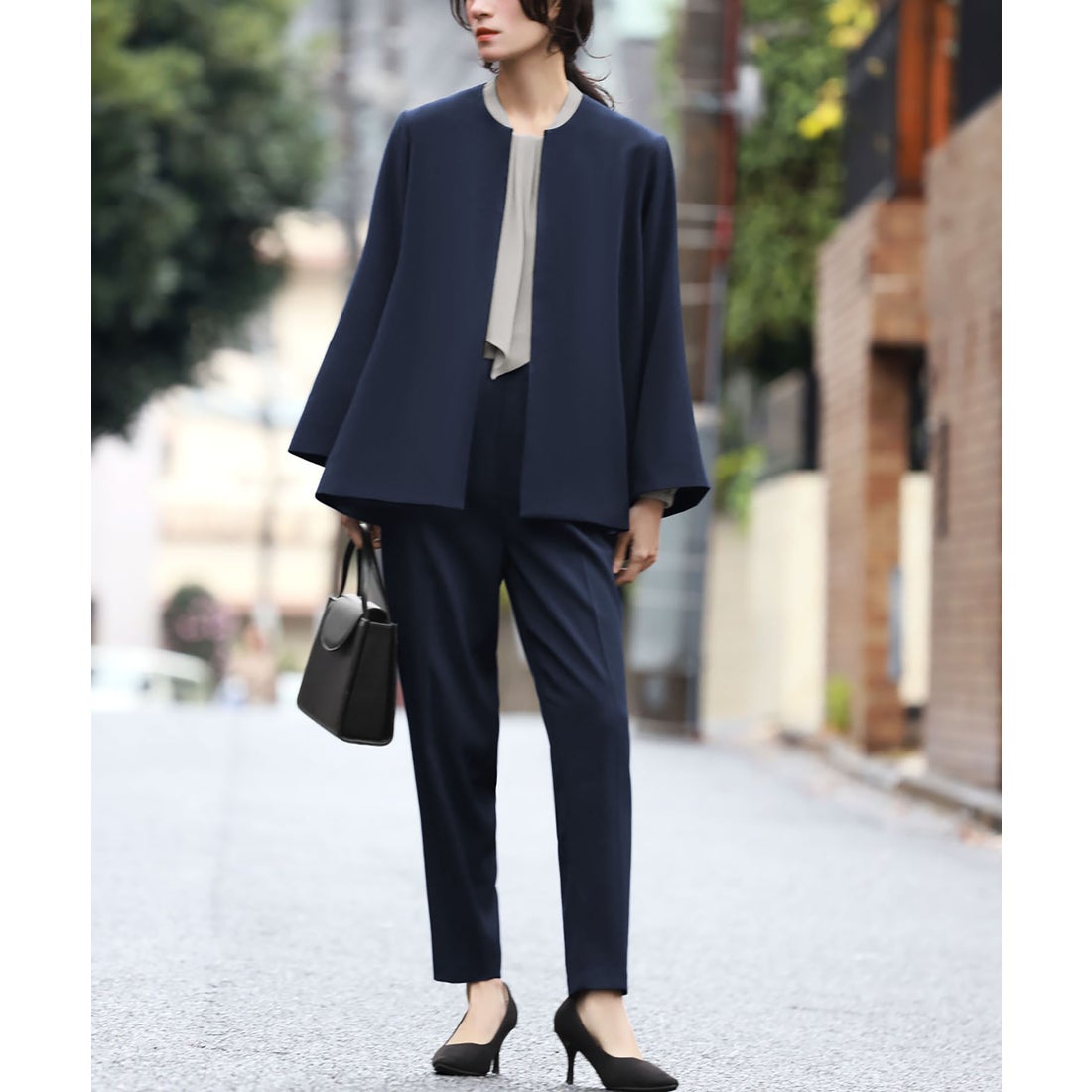 フロリア Flolia 洗える スーツ セットアップ パンツスーツ ノーカラー