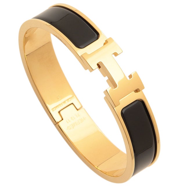 エルメス Hermes ブレスレット バングル クリックH ブラック ゴールド