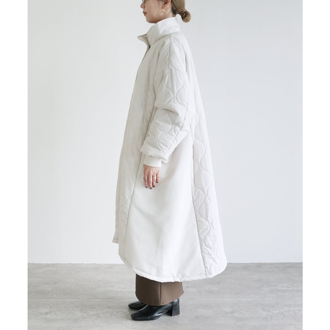 レカ reca キルト切替スタンドネックロングコート（y8128