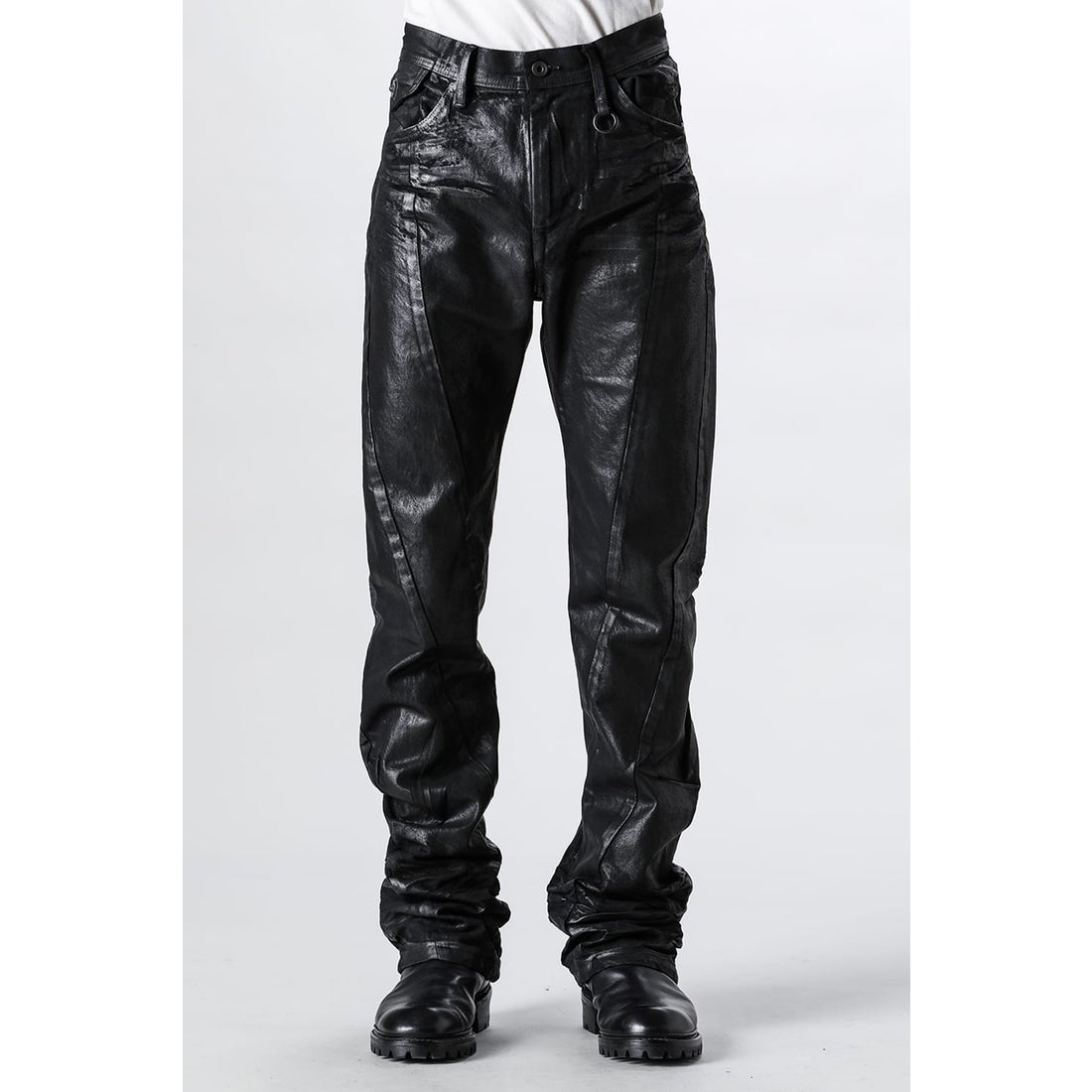 JULIUS 12oz Coated Denim Seamed Pants（BLACK） - Osaka / Kyoto