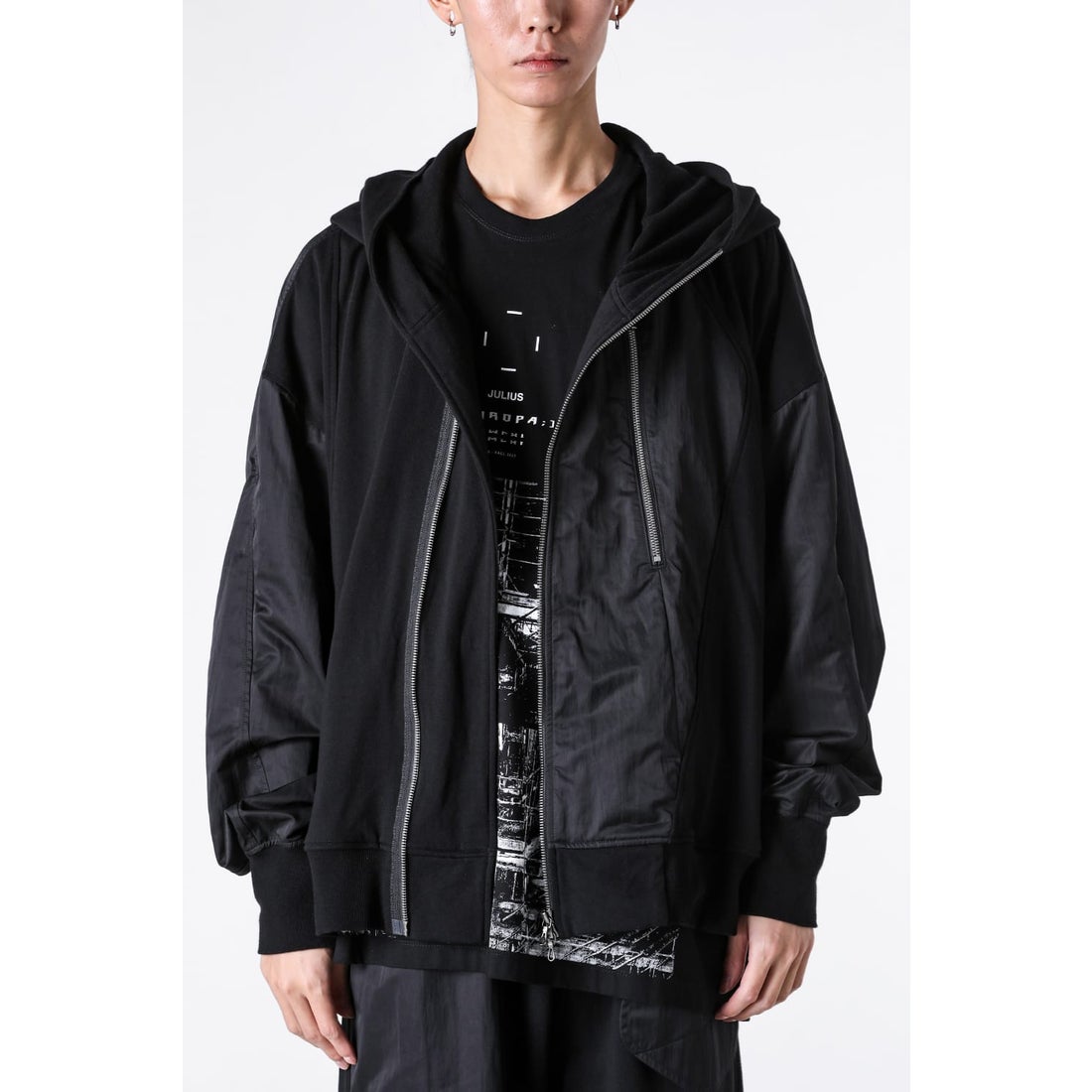 ユリウス JULIUS COTTON SWEAT ZIP Parker （BLACK） -FASCINATE