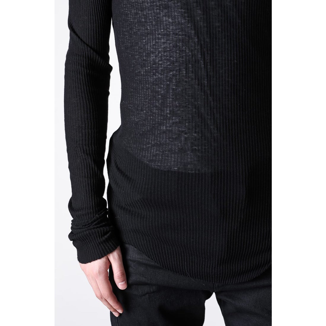 JULIUS COTTON/SILK RIB LONG SLEEVE T-SHIRT （BLACK） - Osaka