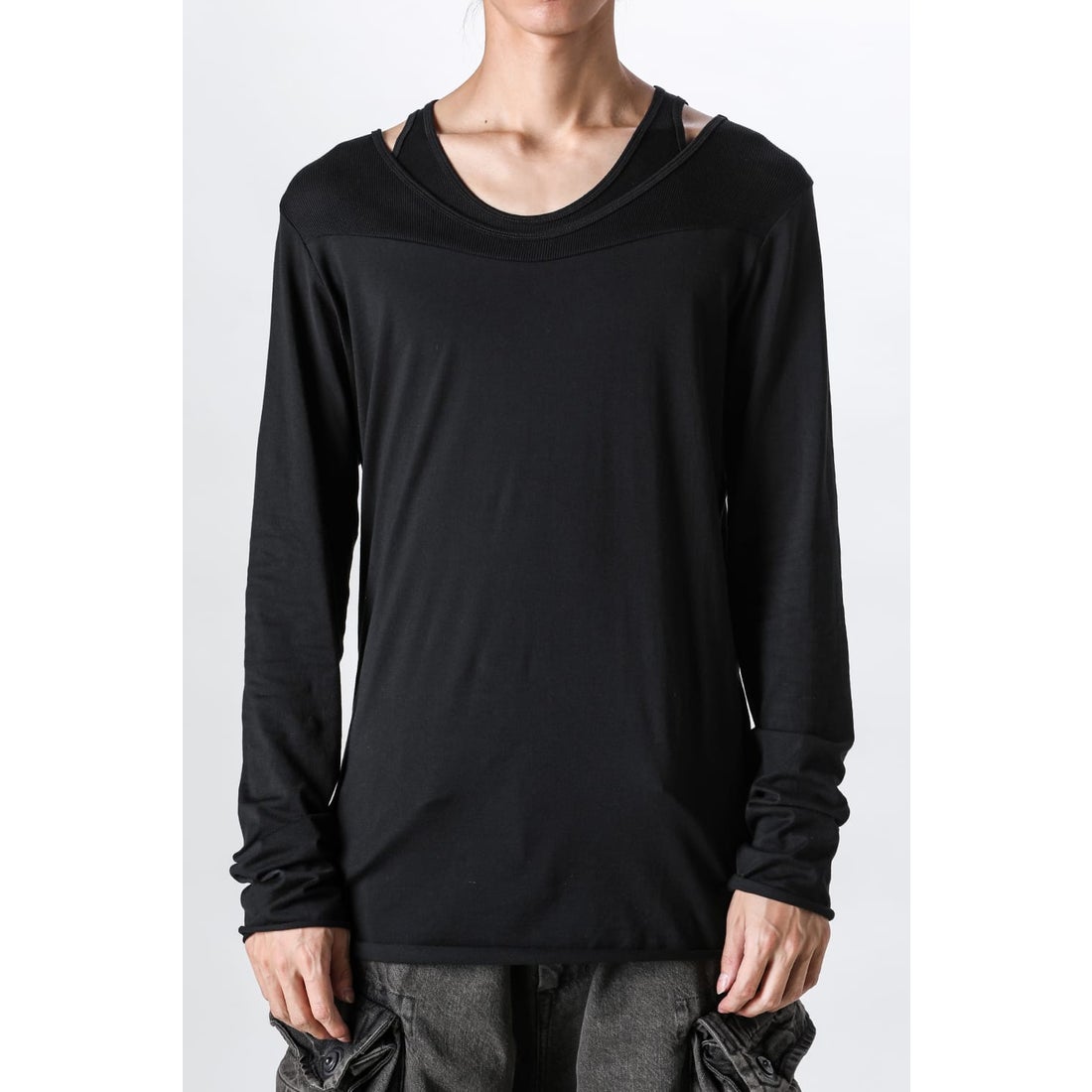 ユリウス JULIUS Cotton Jersey Switching Long Sleeve T-shirt（BLACK