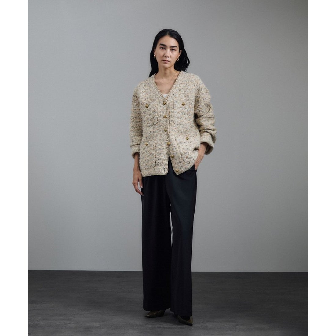 サロン アダム エ ロペ SALON adam et rope' ツイードニットVネック