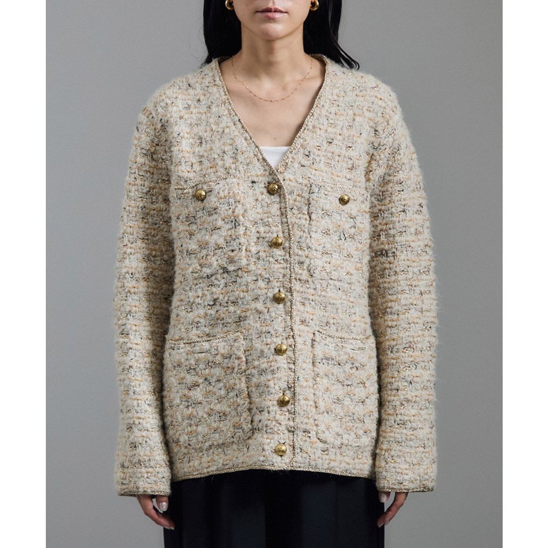 サロン アダム エ ロペ SALON adam et rope' ツイードニットVネック