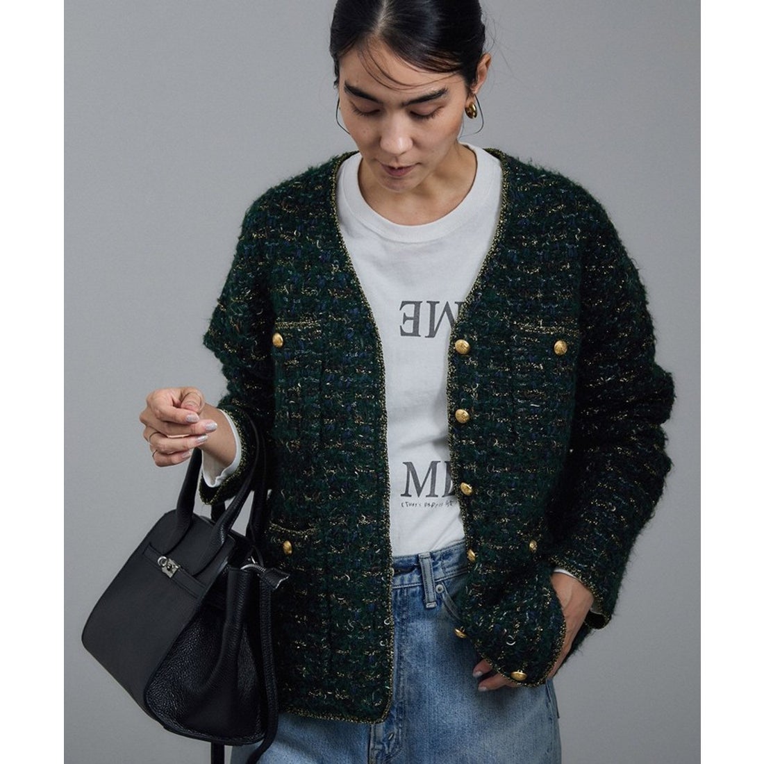 サロン アダム エ ロペ SALON adam et rope' ツイードニットVネック